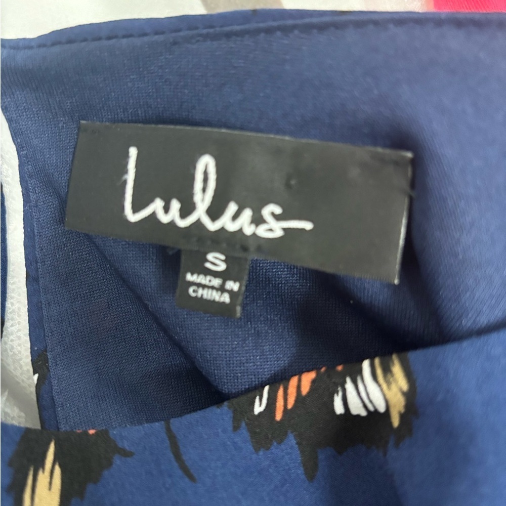 Lulu’s Pleasant Valley Navy Blue Floral Print Long Sleeve Shift Dress small - Picture 8 of 8